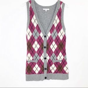 CAbi Book Club Argyle Vest Sweater #155.  Gray and Burgandy/Red.  Size S